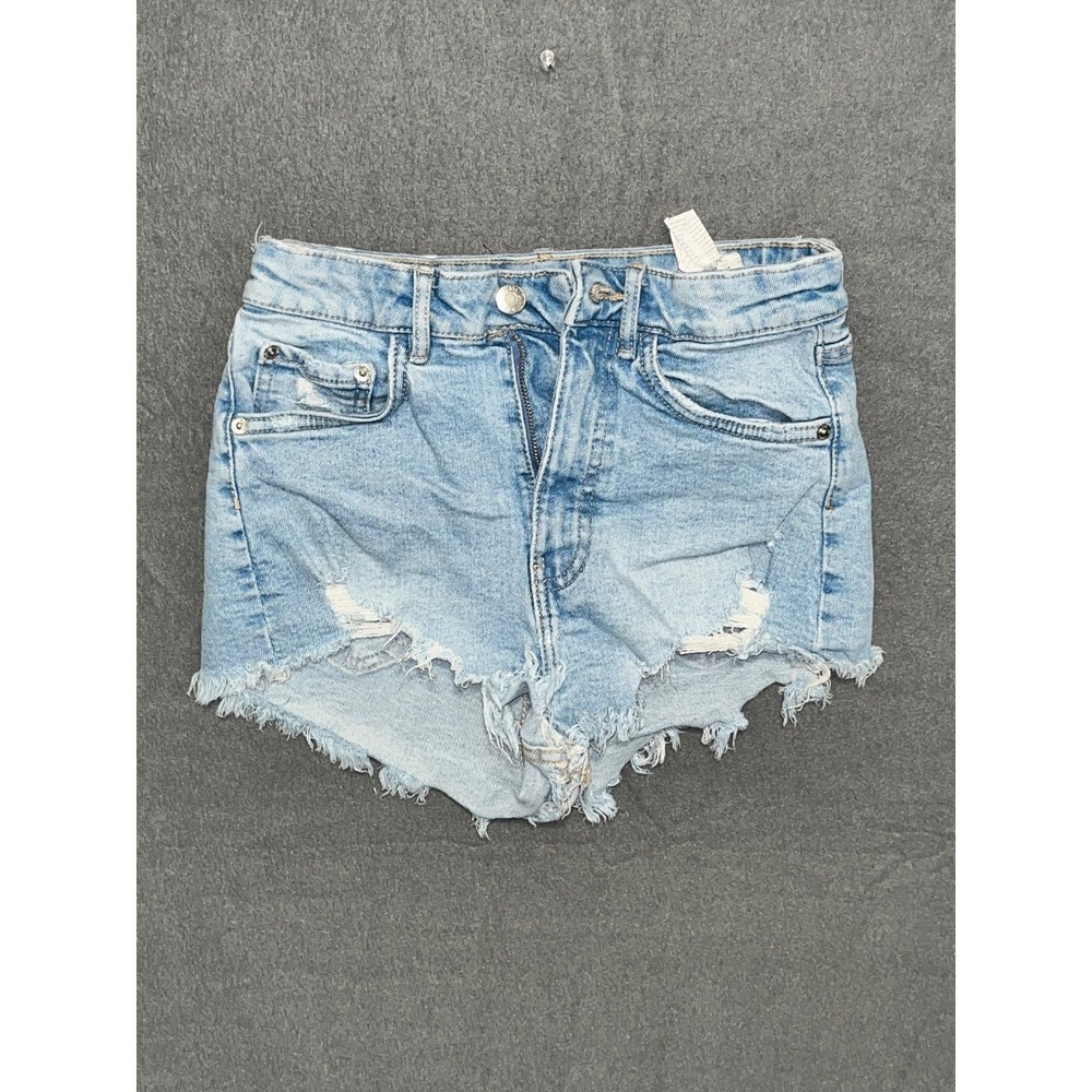 Zara Womens Light Wash Distressed Denim Cut Off Shorts Size 2 High Waisted Blue